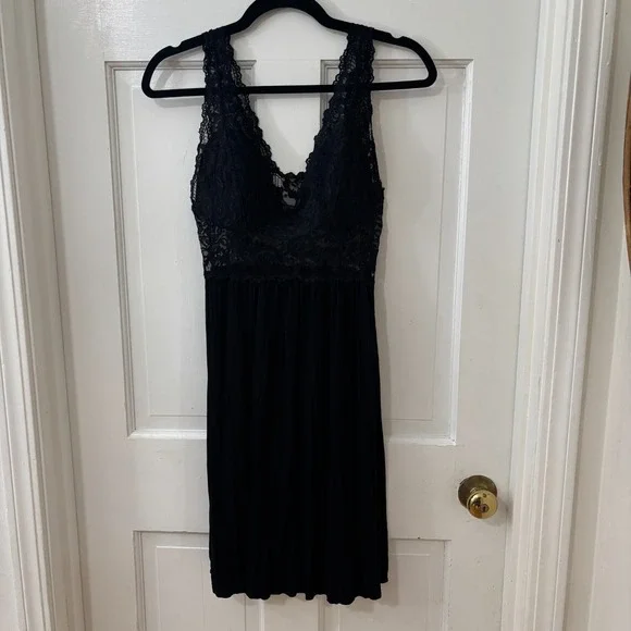 Black Coquette Babydoll Slip Dress Lace Fairy Whimsygoth Witchy Y2K Sheer Sz M - Picture 7 of 7
